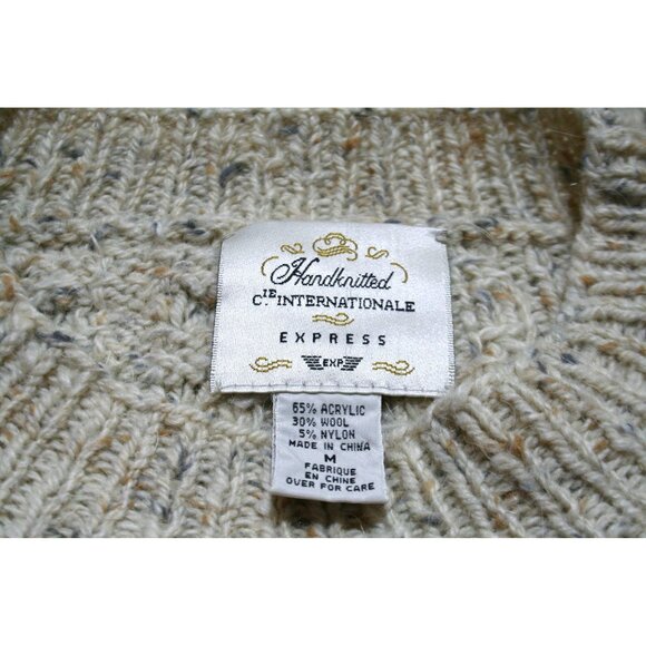 VTG 90's Handknitted Express Sweater Womens M Marled Cable Knit Classic Preppy - Picture 2 of 8